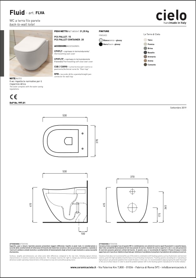 scheda tecnica wc a terra