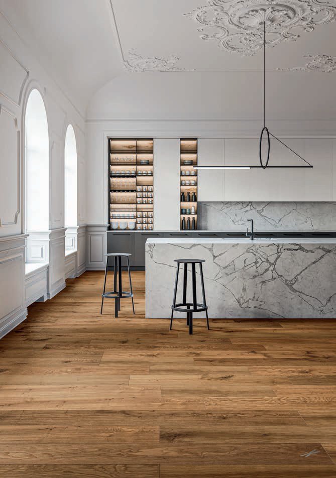 cucina con parquet rovere scuro