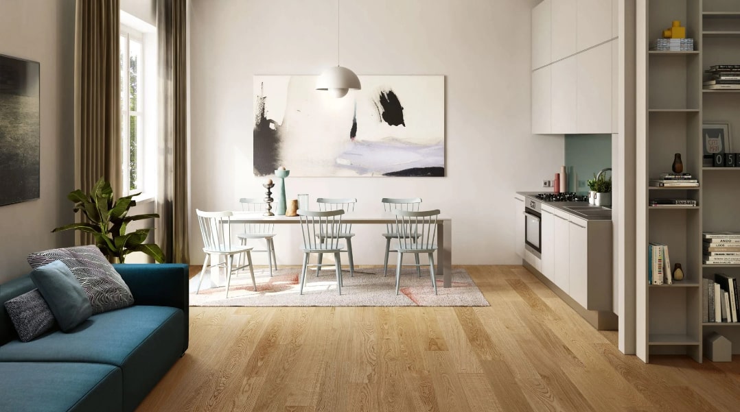 stanza con pavimento in legno rovere