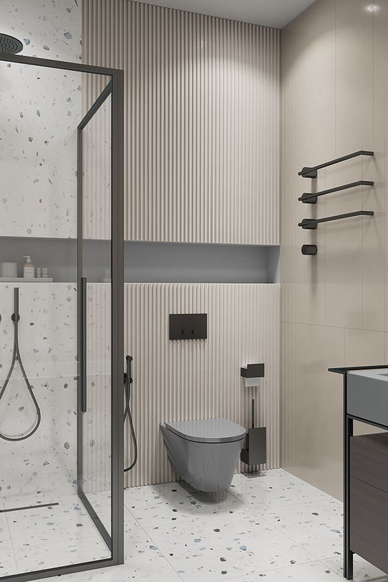 bagno minimal con accessori neri