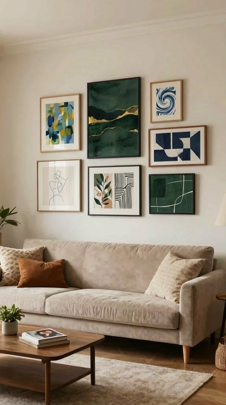 composizione di quadri sopra divano